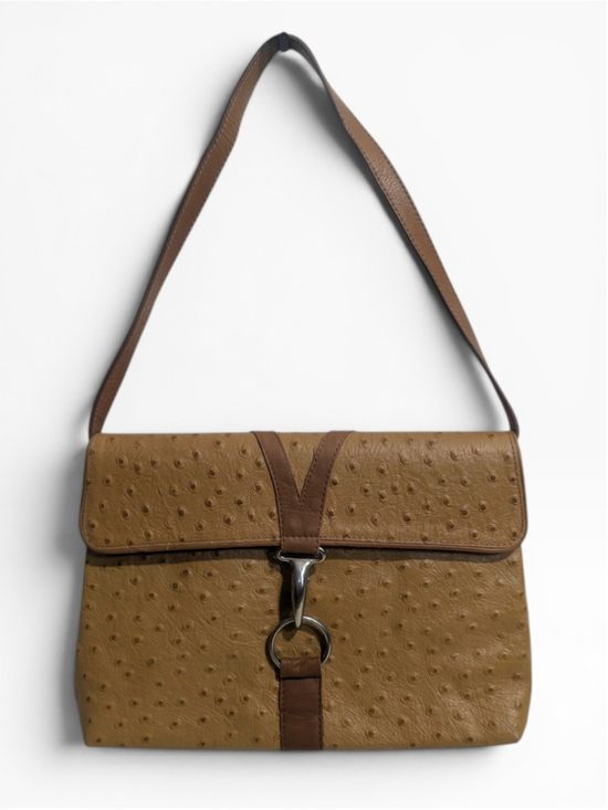 Another Line Handbags - Another Line & Co Brown Ostrich Leather Shoulder Bag